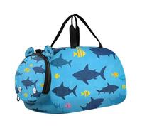 Blue Ocean Cartoon Shark Fish Silhouettes Kids Duffel Bag with Shoes Compartment Multifunctional Gymnastics Sports Bag for Travel, Swimming, Dance, Ballet