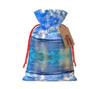 Blue Ocean Christmas Canvas Gift Bag With Drawstring,Reusable Personalizedgift Bag