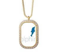 Blue Ocean Docile Two Dolphin Necklace Pendant Diamond Crystal Golden Jewelry
