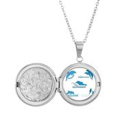 Blue Ocean Dolphin Biology Locket Necklace Hold Picture Jewelry Birthday Gift