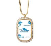 Blue Ocean Dolphin Biology Necklace Pendant Diamond Crystal Golden Jewelry