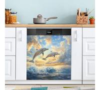 Blue Ocean Dolphin Dishwasher Magnet Cover for Door Front, Large Metal Decorative Kitchen Dishwasher Panel Decal Refrigerator Magnetic Decor Sticker 58 x 66 CM