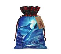 Blue ocean dolphin Print Drawstring Bags, Candy Snack Bag, Reusable Holiday Pouches for Wrapping & Storage M