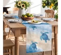 Blue Ocean Gradient Weaves Table Runner 90 Inches Long,Table Runners Kitchen Dining Tables Decoration for Home Party Decor, Summer Beach Sea Turtle Tables Runner for Home Party Wedding Dresser Scarf