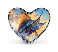 Blue Ocean Marlin Fish Badge Heart Shape Cute Brooch Pins Button Badges for Backpack Jackets Hats Decor