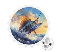 Blue Ocean Marlin Fish Magnetic Beer Bottle Opener Funny Fridge Sticker for Refrigerator Decor White-Style