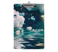 Blue Ocean Moonlight at Night A4 Size Clipboard Funny Aesthetic Working Studying Letter Standard Clip Board 12.5×8.5 in Hardboard for School Classroom Kids Writing Drawing