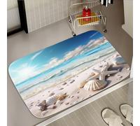 Blue Ocean Nautical Tropical Conch Starfish Seashell Beach Theme Bath Rugs Non Slip Shower Mat for Bathroom Decor Sets Door Rug with Rubber Backing Absorbent Kitchen Floor Carpet 20" x 31"