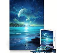 Blue Ocean Night Sky Jigsaw Puzzles for Adults 1000 Piece Reasoning Practice Leisure Activity Premium Edges Warm Xmas Gift (38X26CM)