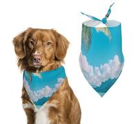 Blue Ocean Palm Trees Funny Dog Bandanas Adjustable Pet Neckerchief Summer Triangle Scarf for Small Medium Large Pets