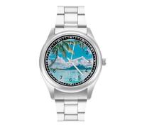 Blue Ocean Palm Trees Simple Stainless Watch Fashion Designer Wristwatch Easy Reader Analog Watches Gifts for Men