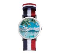Blue Ocean Palm Trees Woven Strap Watch Multicolor Wristwatch Easy Reader Analog Watches for Men Women Birthday Gift