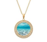 Blue Ocean Sea Pendant Necklace Round Diamond Necklace Golden-Color Jewelry Charms for Women