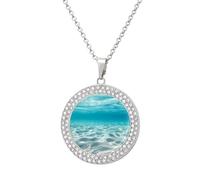 Blue Ocean Sea Pendant Necklace Round Diamond Necklace Silver-Color Jewelry Charms for Women