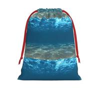Blue Ocean Sea Wavy Seascape Print Drawstring Present Bag Wrapping Reusable Bag Present Wrap Bags for Christmas