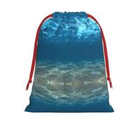Blue Ocean Sea Wavy Seascape Printing 11.8x15.8in Drawstring Gift Bag With Red Ribbon Closure For Halloween Xmas,For Adults Gifting