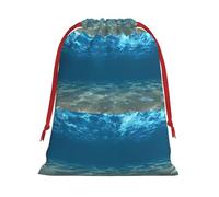 Blue Ocean Sea Wavy Seascape Printing Drawstring Gift Bag With Red Ribbon Soft Stylish For Christmas Halloween Fits Card Candies