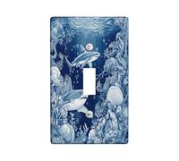 Blue Ocean Shark Decorative Switch Cover 1 Gang Single Toggle, Coastal Sealife Wall Plate Cover, Standard Size, Underwater Sea Electrical Faceplate for Bedroom Living Room Decor