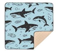 Blue Ocean Shark Fish Black Soft Padded Baby Activity Play Mat for Floor Washable Padded Play Mat for Baby Kids Toddlers Infants, 50'' x 50''