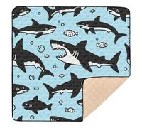 Blue Ocean Shark Fish Cute Large Non-Slip Baby Playmat for Indoor Outdoor Cozy Breathable Padded Play Mat for Baby Kids Toddlers Infants, 50'' x 50''