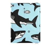 Blue Ocean Shark Fish Cute Leather Passport Holder Covers Case for travel Vaccine Case Protector Cover Passport Case for men Ultra Slim