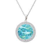 Blue Ocean Sharks Diamond Necklace for Women Cute Alloy Pendants Necklace Jewelry Gift