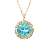 Blue Ocean Sharks Diamond Necklace for Women Cute Alloy Pendants Necklace Jewelry Gift