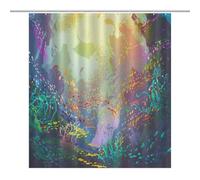 Blue Ocean Shower Curtain，Underwater World Nautical Shark Sea Cartoon Tropical Fishes Coral in The Sea Marine Life Summer Bathroom Curtain Set Polyester Fabric Hooks 66x72 Inches(168x183cm)