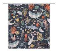 Blue Ocean Shower Curtain，Underwater World Nautical Shark Sea Cartoon Tropical Fishes Coral in The Sea Marine Life Summer Bathroom Curtain Set Polyester Fabric Hooks 72x78 Inches(183x200cm)