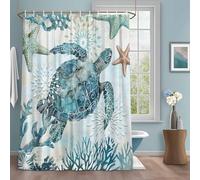 Blue Ocean Shower Curtain with 12 Hooks Sea Turtle Waterproof Fabric Shower Curtains Sets for Bathroom Bath Decorations, Machine Washable, 72"x72"