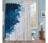 Blue Ocean Shower Curtain with 12 Hooks Wave Beach Abstract Seaside Nature Scenery Waterproof Fabric Shower Curtains Sets for Bathroom Bath Decorations, Machine Washable, 72"x96"