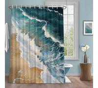 Blue Ocean Shower Curtain with 12 Hooks Wave Texture Beach Abstract Modern Art Waterproof Fabric Shower Curtains Sets for Bathroom Bath Decorations, Machine Washable, 72"x84"