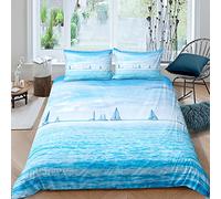 Blue Ocean Theme Duvet Cover Set,Kids Sailboat Print Bedding Set King Size,Nautical Theme Comforter Cover for Teen Boys Girls Adult,Sky Clouds Quilt Cover with 2 Pillow Cases(No Comforter)