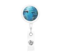 Blue Ocean Underwater Fish Badge Reel Retractable Badge Holder with Keychain Funny ID Clips for Badges Lightweight Plastic Name Card Holders for Nurses Office Teacher