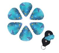 Blue Ocean Underwater Fish Guitar Picks 6 Pack, 0.71mm Thickness Celluloid Bass Pick with Leather Guitar Pick Holder Keychain Abstract Art Pics Plectrum for Acoustic Electric Guitar, Ukulele, Bass