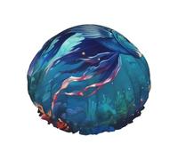 Blue Ocean Underwater Fish print Bath cap Large bath cap Fit for all lengths of hair Protects hair bath cap Reusable