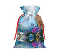 Blue Ocean Underwater Fish Printed Drawstring Gift Bags,Various Sizes, Bulk Plastic Packaging Bags