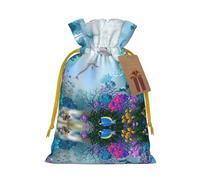 Blue Ocean Underwater Fish Printed Drawstring Gift Bags,Various Sizes, Bulk Plastic Packaging Bags