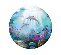Blue Ocean Underwater Fish Round Badge - Durable Tin Plate Design With Full Front Print, Perfect For Custom Gifts And Apparel Decoration