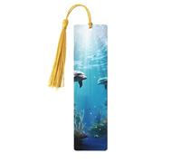 Blue Ocean Underwater Fish Wood Bookmark for Book Lovers Birthday Teachers Gift, Handmade Craft Book Marks Ornaments with Tassel Exquisite Reading Page Markers for Men Women