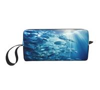Blue Ocean Underwater Fish3 print Travel Toiletry Pouch, Pencil Bag Canvas Makeup Bag, Multi-Purpose Cosmetic Bag with Zipper, White, One Size