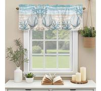 Blue Ocean Valances for Windows, Beach Waves Sand Rod Pocket Valance Short Window Treatments Curtains for Kitchen Bathroom Bedroom Decor, 54 x 18 Inches