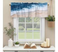 Blue Ocean Valances for Windows, Wave Beach Abstract Seaside Scenery Nature Rod Pocket Valance Short Window Treatments Curtains for Kitchen Bathroom Bedroom Decor, 60 x 18 Inches