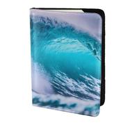 Blue Ocean Wave Print 5.5in Passport Travel Document Wallet Case Stylish Secure Men Women For Travelers, Black, One Size