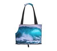 Blue Ocean Wave Print Pet Tote Bag, Foldable Portable Single Shoulder Pet Carrier For Small Dogs Cats