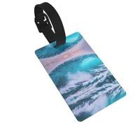 Blue Ocean Wave Printed Small Luggage Tags Portable Bag ID Holders with Adjustable Strap for Travel Gear