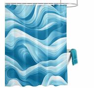 Blue Ocean Wave Shower Curtain for Bathroom, Modern Abstract Art Gradient Blue Lines Waterproof Cloth Fabric Bathroom Accessories Set with 12 Rust Proof Plastic Hooks, 60” x 72”