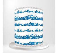 Blue Ocean Waves On White Background Wrap Around Print A4 Edible Paper Cake Topper Icing Sheet Side Ribbon Border Decor for Personalised Themed Decorations