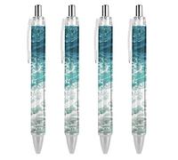 Blue Ocean Waves Retractable Ballpoint Pen Blue Ink Ball Point Pens Work Pen for Men Women 4 PCS