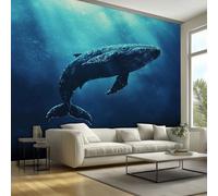 Blue Ocean Whale Wallpaper - Sea Animal Wall Paper, Whale Home Decor, Non-Woven Waterproof Print Wallpapers for Bedroom Living Room, Feature Walls Mural 450x315 cm - Jhd63